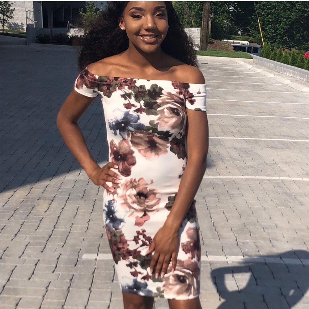 COPY - Mauve Floral Off the Shoulder Bodycon Dress